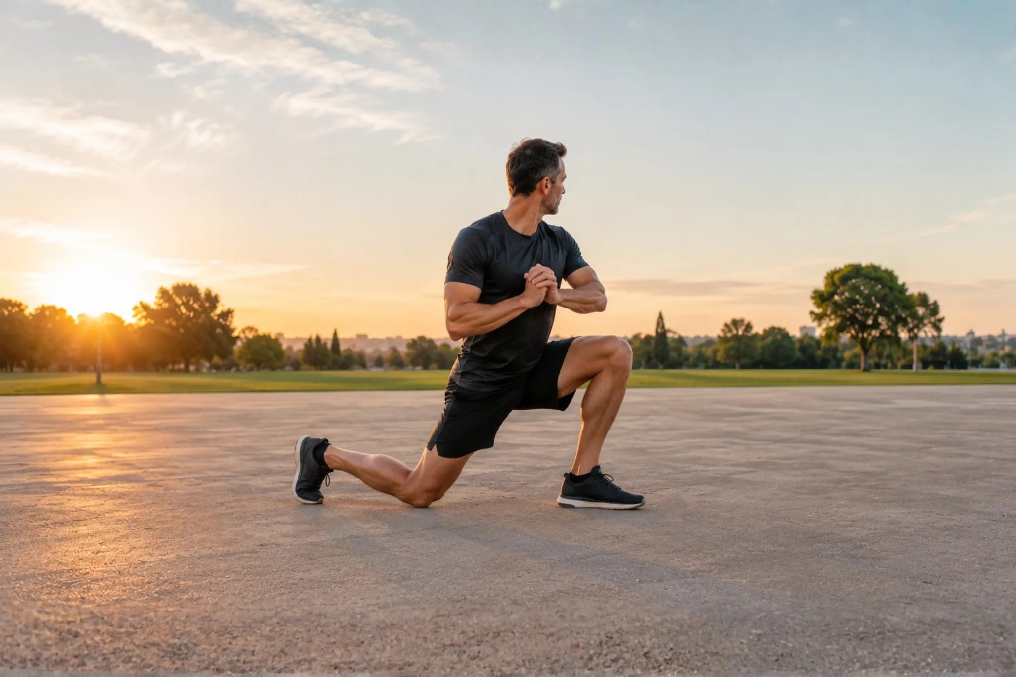 Calentamiento con peso corporal antes de una sesión de entrenamiento después de los 40