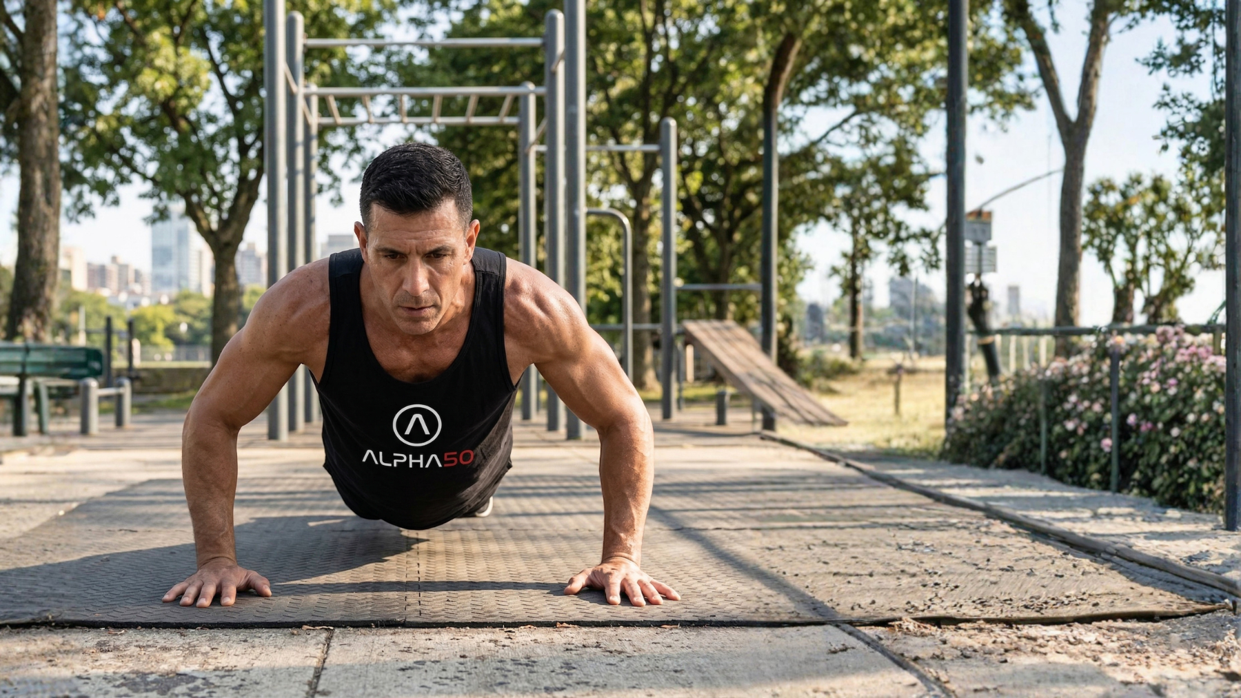 Hombre entrenando con camiseta sin mangas Alpha50